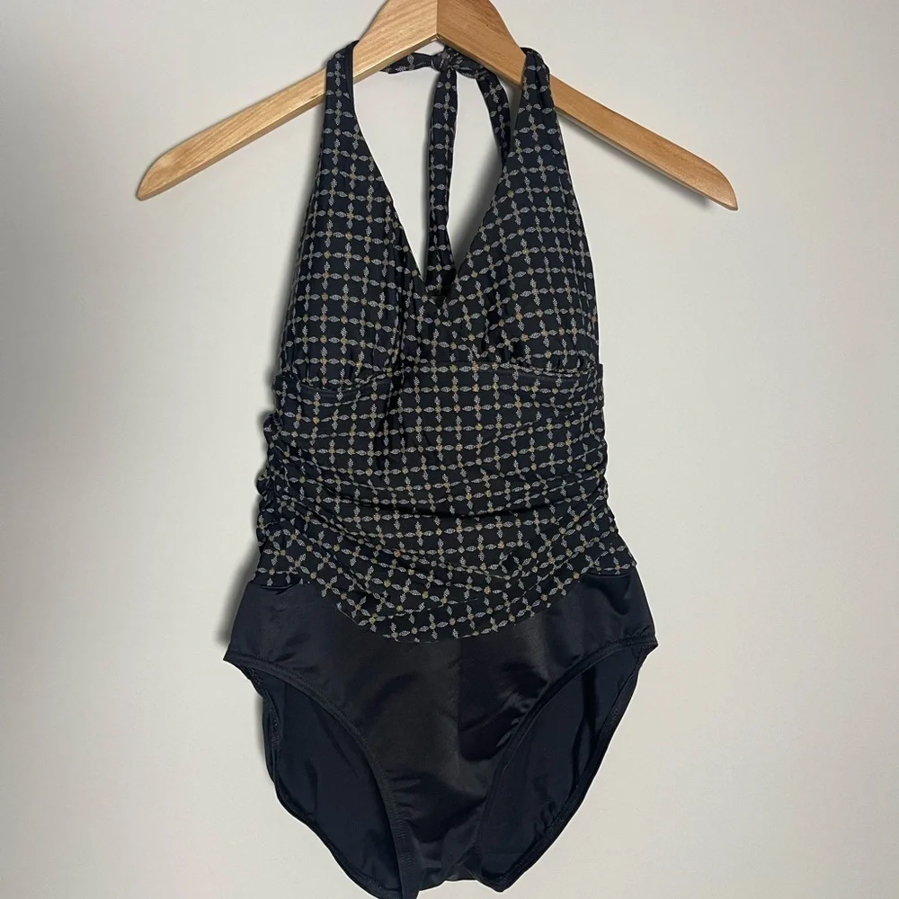 Miraclesuit | One Piece Halter Top Black Brown Printed Swimsuit